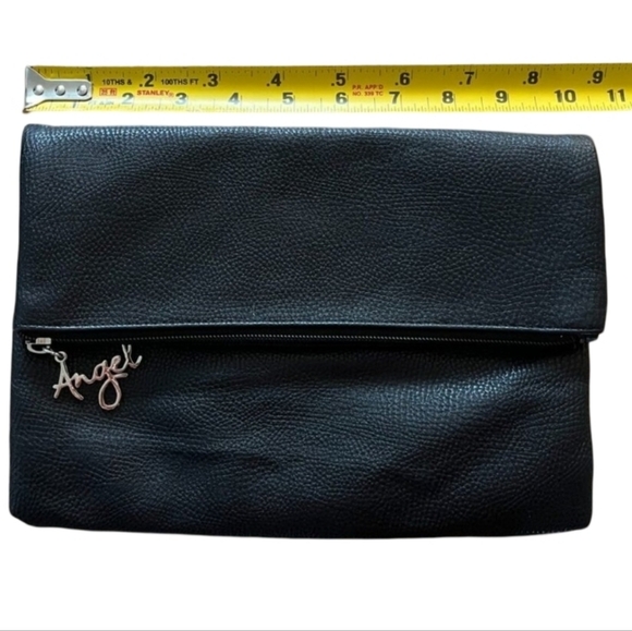Victoria's Secret Angel Black Faux Leather Foldover Clutch 10.25"L 11.5"H 4.25"D - Picture 6 of 16